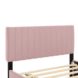 Full Bed Frame with Trundle Bed,Velvet Upholstered Platform Bed Frame,Full Size Trundle Bed with Headboard for Kids Teens Adults(Pink) Bellemave