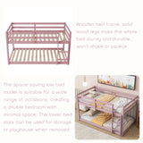 Harper & Bright Designs Low Bunk Beds Twin Over Twin Wood Twin Bunk Bed Frame with Safety Rail Ladder for Kids Bedroom Twin Floor Bunk Bed for Boys Girls Teens, Pink Harper & Bright Designs