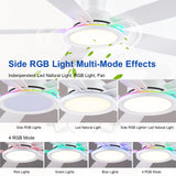 BYKISTOK Flush Mount RGB Ceiling Fan with RGB Light - 52In White Ceiling Fan Light with Reversible Mute Motor, 3CCT LED Dimmable, Low Profile Modern Ceiling Fans for Indoor, Party, Living Room BYKISTOK