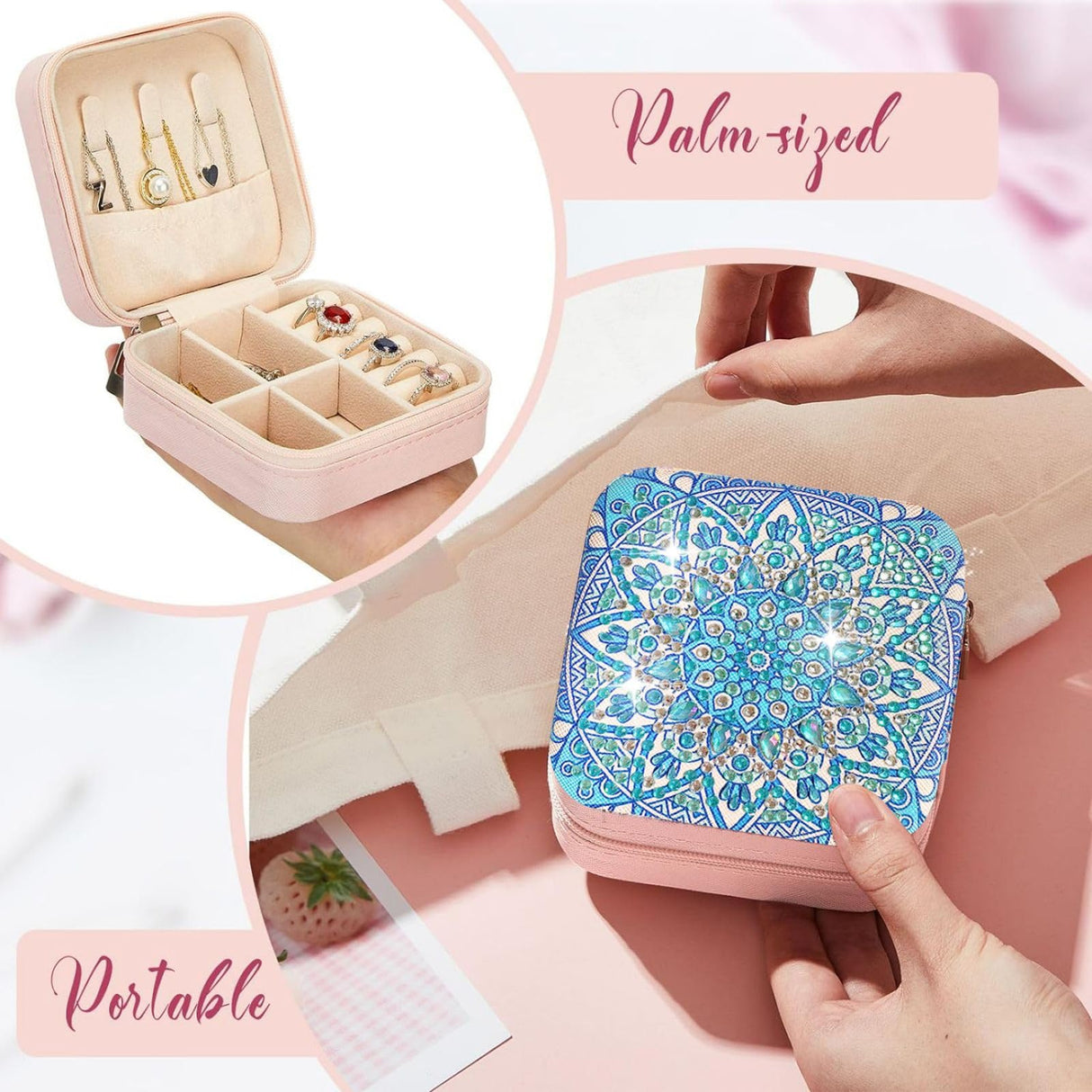 ARTopet 2PcsDIY Diamond Art Painting Jewelry Bag with Zipper Mandala Large Capacity Organizer Storage Box Special Shaped Crystal Rings Necklace Bracelet Gift Case for Women Girls ARTopet
