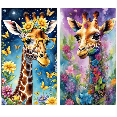 OFRKE 2-Piece Giraffe Diamond Painting Kits for Adults, Round Full Drill 5D DIY Diamond Art Kits for Home Wall Decor 12"x20" OFRKE