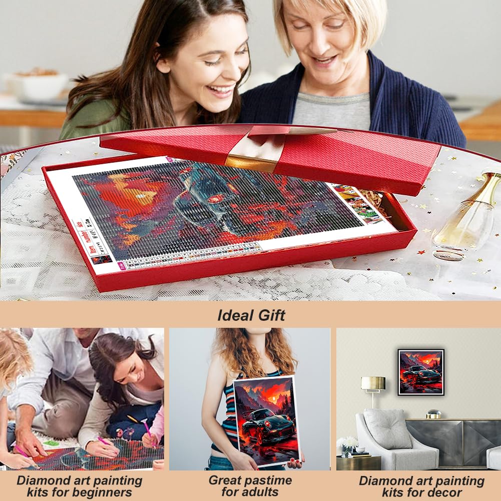 hill froeistung 5D Car Diamond Art Painting Kits for Adults,Sun Diamond Art for Beginners, DIY Full Drill Mountain Diamond Art Painting for Wall Decor,12x12inch hill froeistung