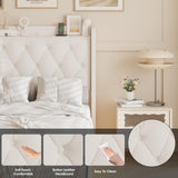 Halitaa Twin Size Floating Bed Frame with LED Lights & Charging Station, White Upholstered PU Leather Halitaa