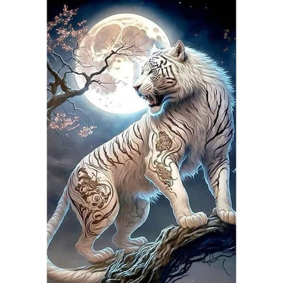 NAIMOER White Tiger Diamond Art Kits for Adults, Full Drill Tiger with Moon Diamond Art Kits, DIY 5D Diamonds Dots Paint with Diamonds Animals Diamond Craft Kit for Home Decor 30x40cm