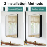 Recessed Medicine Cabinets for Bathroom with Mirror: 20x30 Wall Mount Mirrored Vanity Chest - 20 x 30 inch Large Storage Cabinet with Adjustable Shelves - Matte Black Frame GoTiling