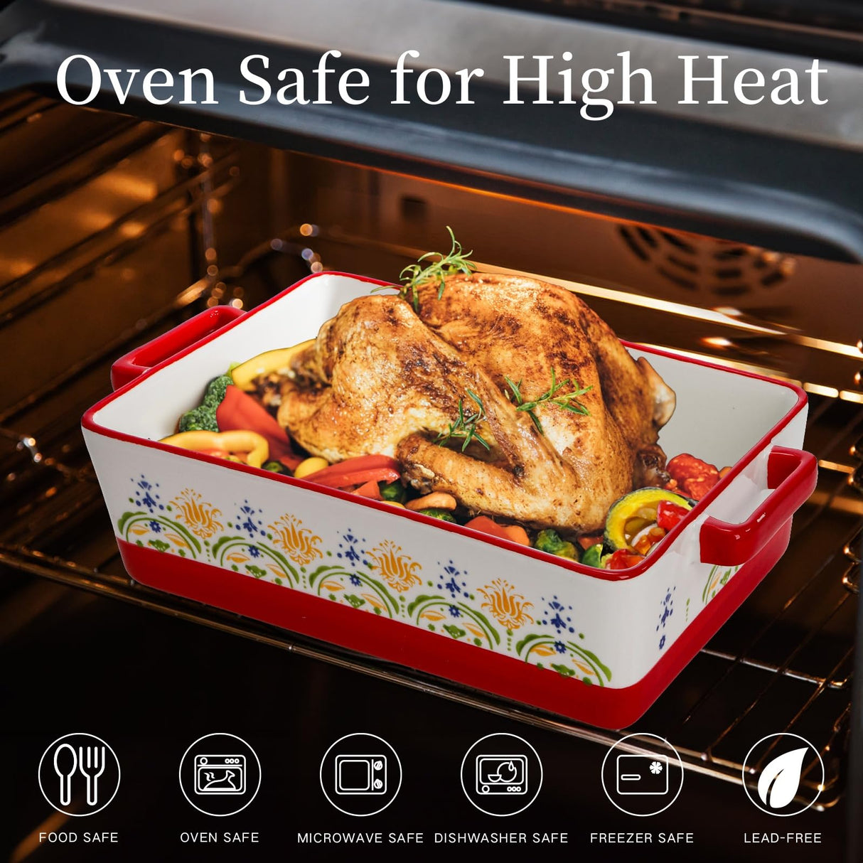 WRINGKIT Set of 3 Ceramic Baking Dishes, Casserole Dishes for Oven, Rectangular Bakeware with Handles, Ceramic Bakeware for Cooking, Baking Cakes, Wedding Gift, 3 Sizes (14.5''/12.7''/9.5'') WRINGKIT