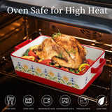 WRINGKIT Set of 3 Ceramic Baking Dishes, Casserole Dishes for Oven, Rectangular Bakeware with Handles, Ceramic Bakeware for Cooking, Baking Cakes, Wedding Gift, 3 Sizes (14.5''/12.7''/9.5'') WRINGKIT