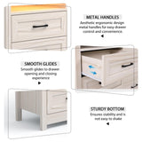 Hlivelood Farmhouse 9 Drawer Dresser with LED Lights, 63" Wide Large Chest of Drawers for Bedroom, Modern Wood Dresser Storage Organizer with Charging Station for Living Room, Bedroom, Hallway, Beige Hlivelood