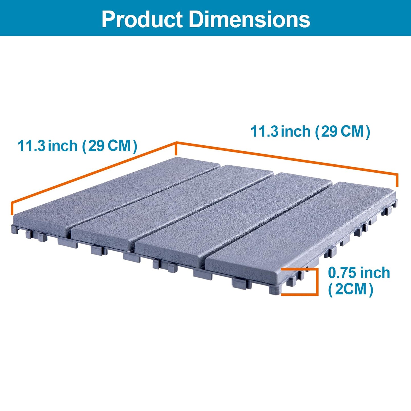 Spurtar 31.68 sq. ft Plastic Interlocking Deck Tiles 36 Pack (11.3"x11.3") Patio Flooring Outdoor Waterproof for All Weather Use - Patio Flooring Decking for Porch Poolside Balcony Backyard Grey