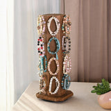 Ikee Design Free Assemble 24 Hooks Wood Hexagon 6 Sided Rotating Jewelry Display Stand Tower for Earrings,Bracelets, Keychain Earring Display Stand for Selling, Showcase, Brown Color Ikee Design
