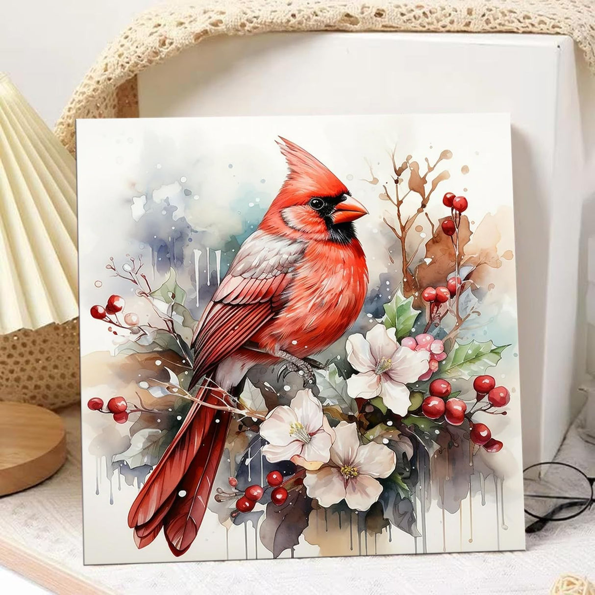 Christmas Paint by Numbers for Adults Framed, Cardinal Paint by Numbers Kit for Adults with Easel, Easy Crafts Painting by Number for Gift Home Decor 9.84x9.84 in hkejoi
