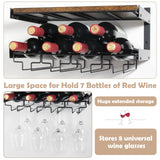 B4Life Wine Rack Wall Mounted with Stemware Rack, Wine Glass Rack Wall Mounted,Holds 8 x Glasses and 7 x Wine Bottles, Wall Wine Rack with Wine Glass Holder B4Life