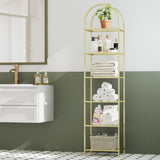 Homhedy Bookshelf Arched Display Racks,Metal Bookcase,Tempered Glass Shelves,Storage Rack Shelf for Home Office,Living Room,Bedroom, Bathroom,Modern Style (Golden, 11.8" D x 13.8" W x 68.1" H) Homhedy