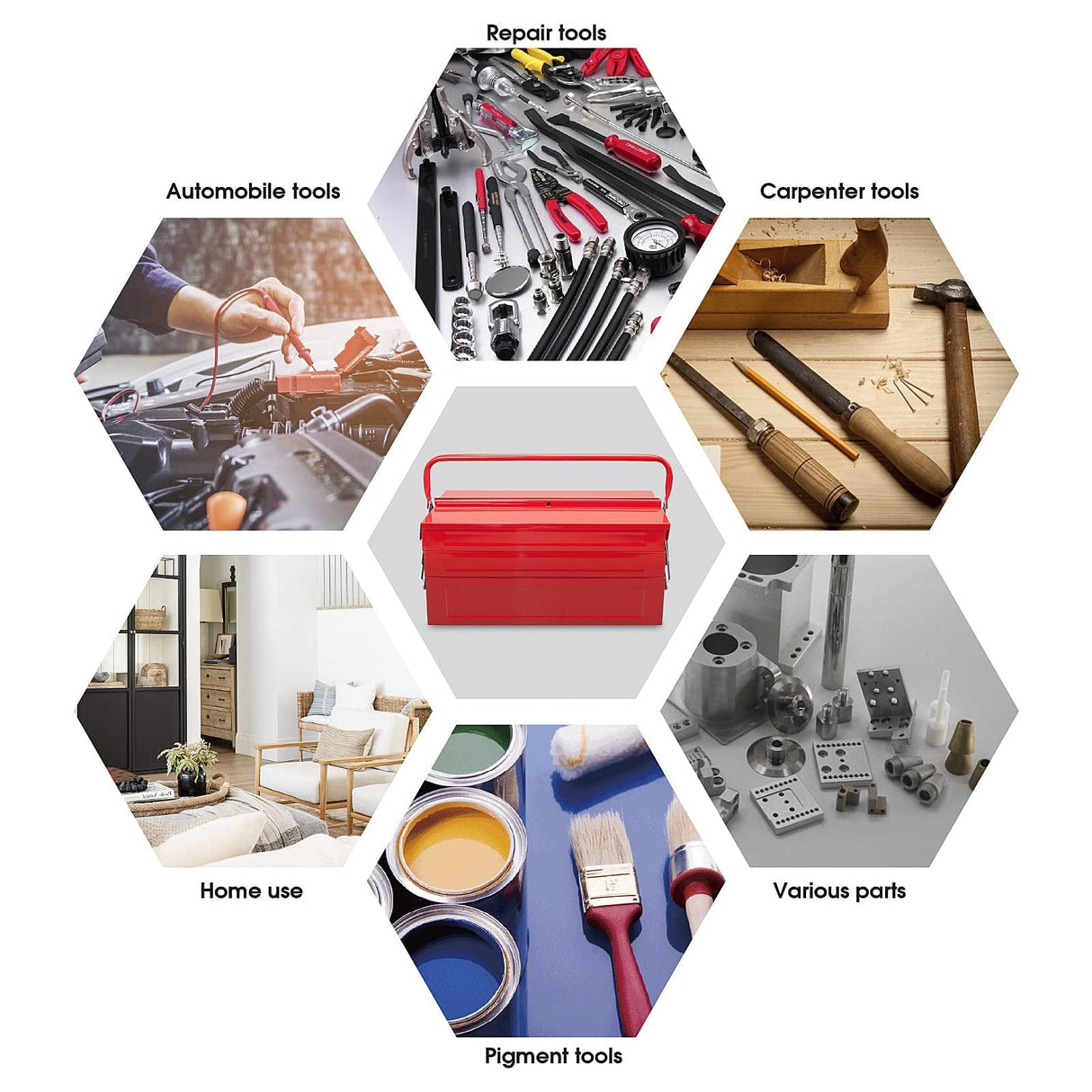 TCE ANTBC-128U-1 Torin 18" Metal Tool Box, Portable Steel Tool Cabinet with 5 Cantilever Tool Trays, Red TCE