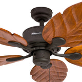 Honeywell Ceiling Fans Royal Palm, 52 Inch Tropical LED Ceiling Fan with Light, Pull Chain, Three Mounting Options, Hand Carved Solid Wood Blades - 50204-01 (Bronze) Honeywell Ceiling Fans