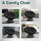Bme 40" Ergonomic Wicker Papasan Chair with Soft Thick Cushion & Frame, 360° Swivel Papasan Chair, Circle Chair, Reading Chair, Comfy Chair for Living Room, Bedroom, Onyx Stone - Black Base Bme