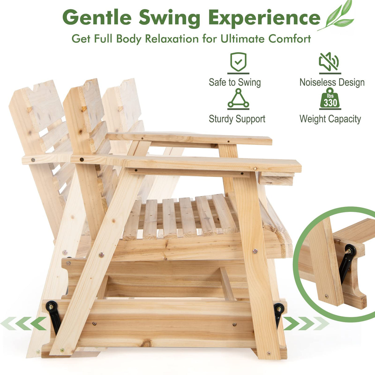 Tangkula Outdoor Fir Wood Glider Chair, Outdoor Swing Chair with Rotatable Hidden Cup Holder and Curved Seat, Glider Swing for Porch, Patio, Backyard, Natural (1, Natural) Tangkula