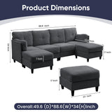 ijuicy Convertible U-Shaped Sectional Sofa with 2 Movable Ottomans, 4 Seat Sectional Couches for Living Room Furniture, Corduroy Comfy Couch for Small Spaces,Wood Frame & Thick Foam Cushion-Dark Grey ijuicy