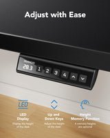 HUANUO Electric Standing Desk, 60" x 24" Whole Piece Desktop, Adjustable Height Computer Desk, 4 Height Memory Settings, Sit Stand Up Desk for Home Office, Black HUANUO