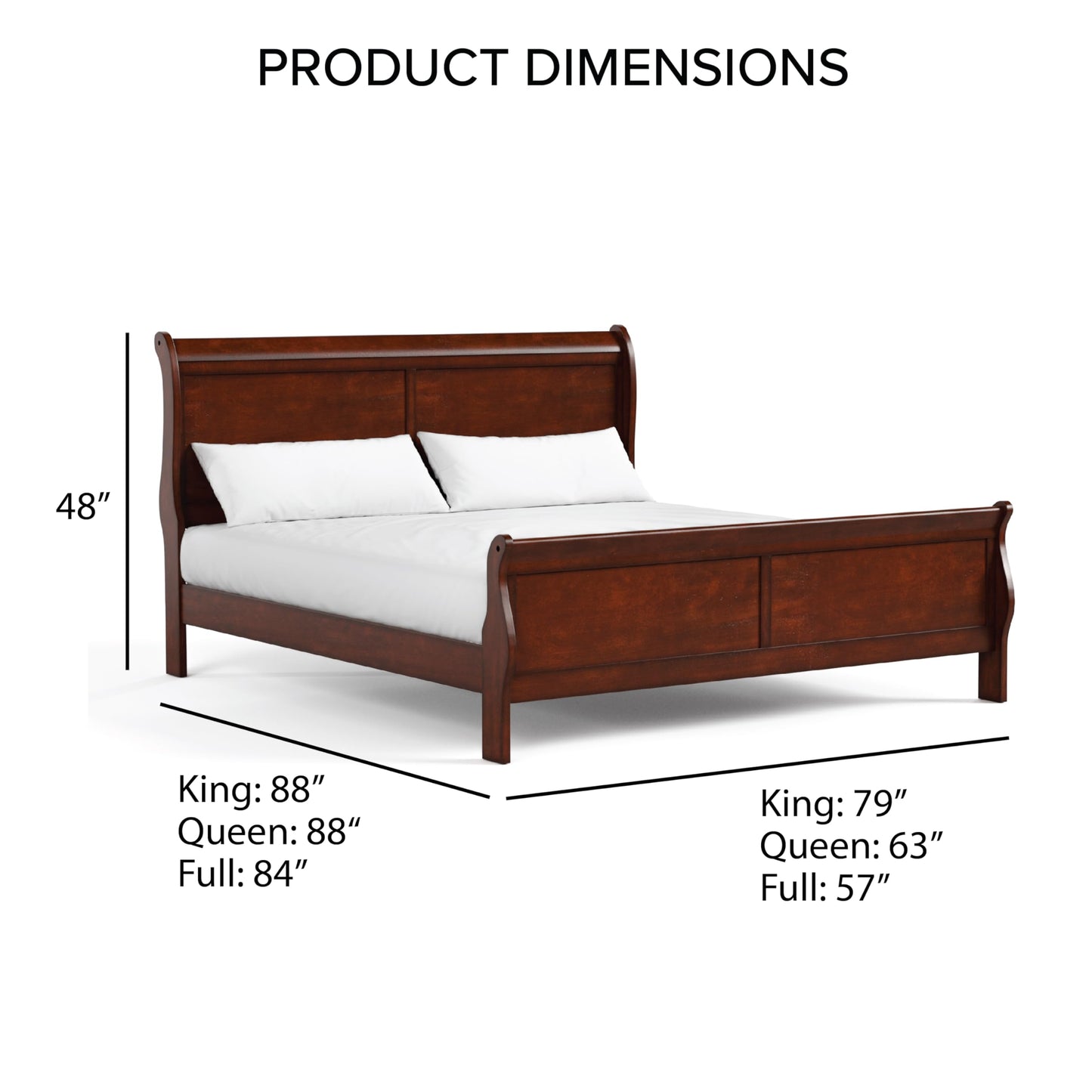 Furniture of America Arabella Cherry Wood Queen Sleigh Bed Frame with Headboard and Footboard - WoodArtSupply