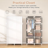 ROJASOP Portable Closet Wardrobe Closet for Hanging Clothes with 6 Storage Shelves, 1 Hanging Rod and 4 Pockets, Clothes Organizer and Storage Wardrobe Free Standing Closet for Bedroom, White ROJASOP