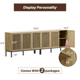 BVIUNTWO Farmhouse TV Stand for TVs up to 100 inch, 2 in 1 Entertainment Center TV Console with Storage Cabinets and Metal Base,Media Console for Living Room,Oak BVIUNTWO