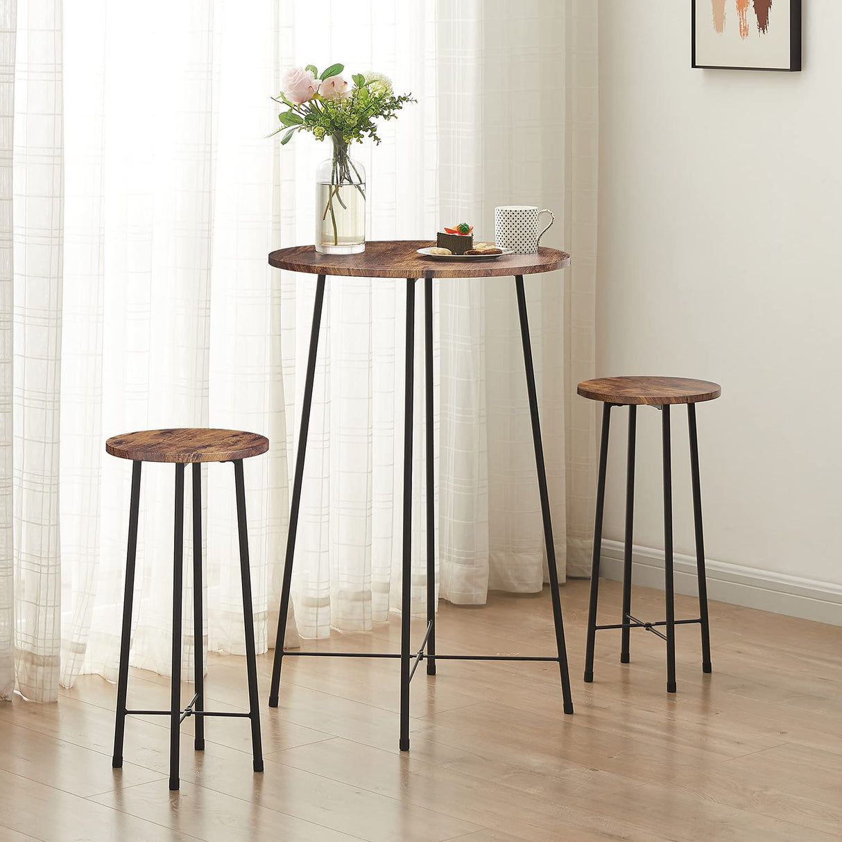 Modern Brown Round Bar Table - VECELO 23.6" Bistro Dining Furniture for Breakfast & Pub Use VECELO