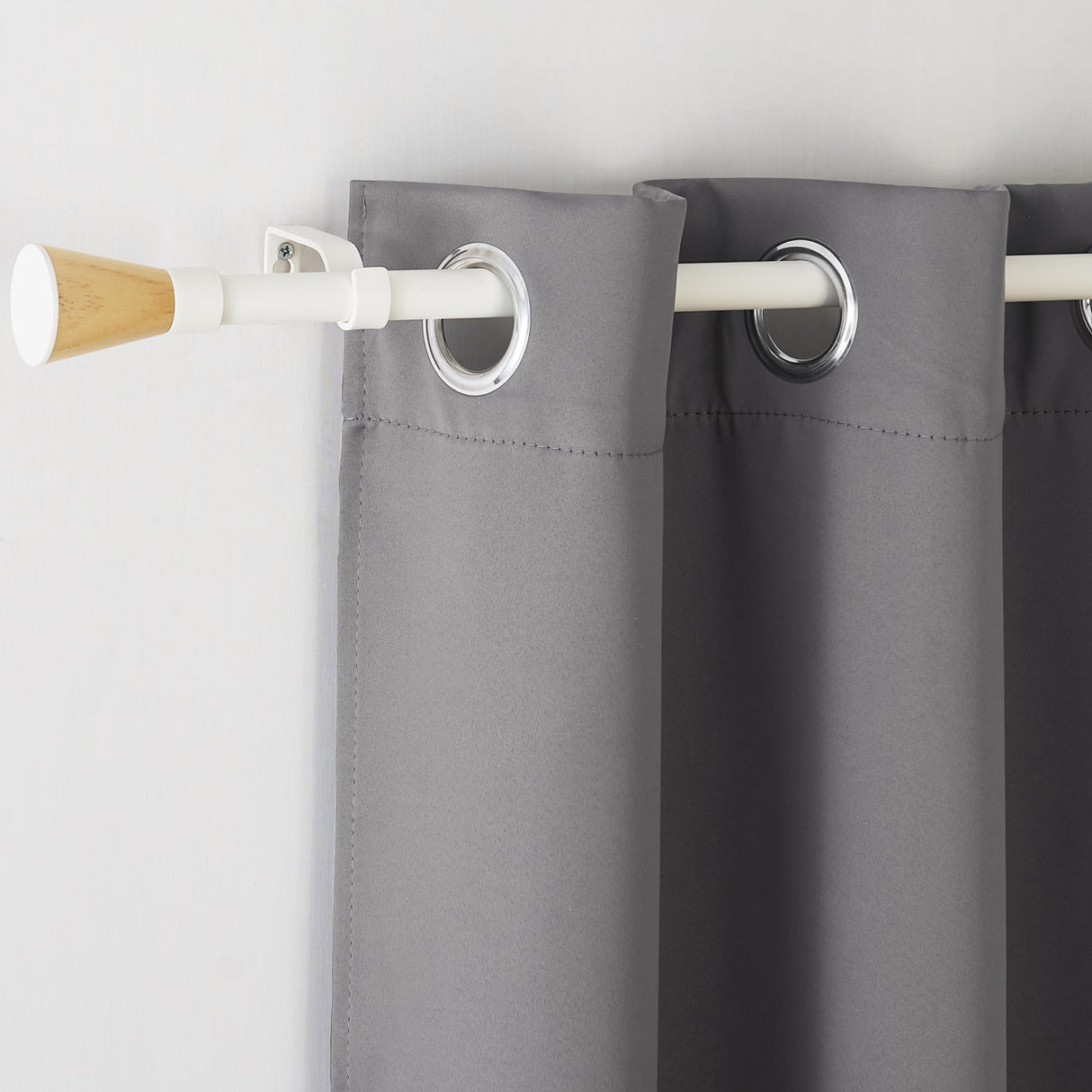 NICETOWN Curtain Rod with Wooden Taper Ends for Windows, 3/4 Inch Diameter 48-86 inches Long Drapery Window Curtain Rod Set, Modern Drapery Treatment Window Curtain Rod with Adjustable Design, White NICETOWN