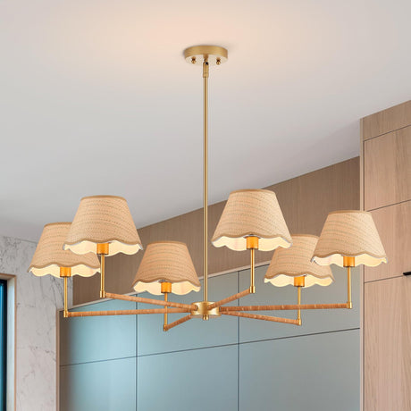 ELYCCUPA 39” Boho Rattan Chandelier 6-Lights Rustic Industrial Pendant Light Large Adjustable Pendant Lighting Fixtures for Kitchen Island Dining Living Room, UL Listed ELYCCUPA