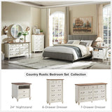 T4TREAM Farmhouse 7 Drawers Dresser Chests for Bedroom with 4 Solid Wood Feet, Tall Wide Wood Country Rustic Chest of Drawers, Storage Dressers for Bedroom, Living Room, Antique White T4TREAM