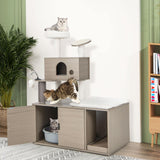 Tangkula Cat Tree with Litter Box Enclosure, Cat Tower with Litter Box, Cat Condo, Scratching Board, Soft Plush Perch, Dangling Balls, Groomer, Modern Hidden Litter Box Furniture for Indoor Cats Tangkula