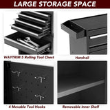 WAYTRIM 5-Drawer Rolling Tool Chest, Removable Tool Cabinet Box with Wheels and Drawers, Tool Cabinet Storage Box, Adjustable Shelf, Portable with Wheels and Lock for Warehouse, Repair Shop (Black) WAYTRIM