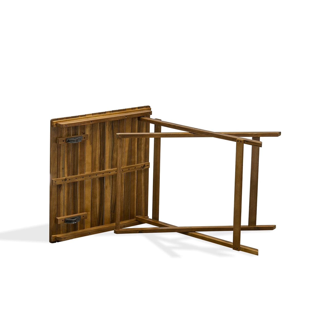 East West Furniture Selma 3 Piece Patio Bistro Outdoor Set Contains a Square Acacia Wood Coffee Table and 2 Folding Arm Chairs, 26x26 Inch, Natural Oil East West Furniture