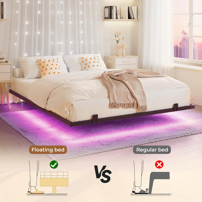 Koorlian Queen Size Floating Bed Frame with RGB LED Lights and Anti-Slip Mattress Stoppers - WoodArtSupply