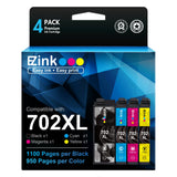 E-Z Ink Remanufactured Ink Cartridge Replacement for Epson 702XL Combo Pack T702XL 702 T702 to use with Workforce Pro WF-3720 WF-3730 WF-3733 Printer (1 Black, 1 Cyan, 1 Magenta, 1 Yellow, 4 Pack) E-Z Ink