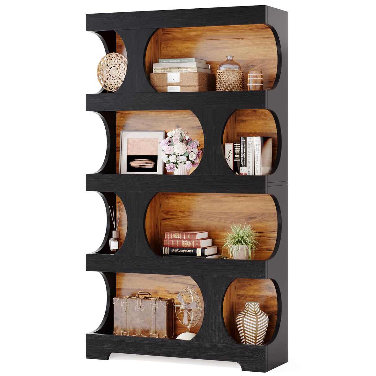Tribesigns 71" Modern S-Shaped Tall Bookcase – 4-Tier Decorative Storage Shelf in Black Tribesigns