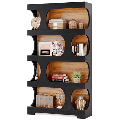 Tribesigns 71" Modern S-Shaped Tall Bookcase – 4-Tier Decorative Storage Shelf in Black - WoodArtSupply