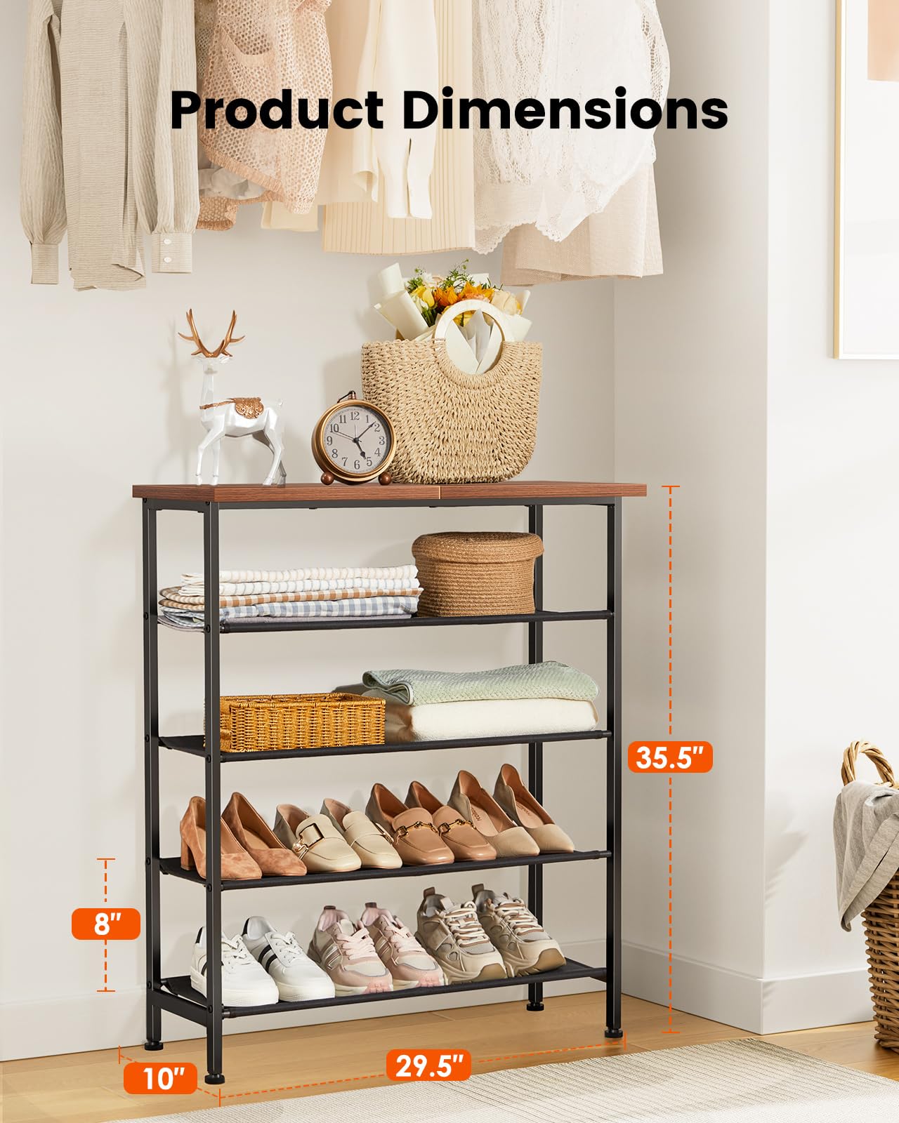 Pipishell 5-Tier Shoe Rack, Large Shoe Stand Rack with Sturdy Wood Grain Finish Top Shelf & Steel Frame, Free-Standing Shoe Organizer for Entryway,Front Door Entrance,Closet,Bedroom,Hallway - WoodArtSupply