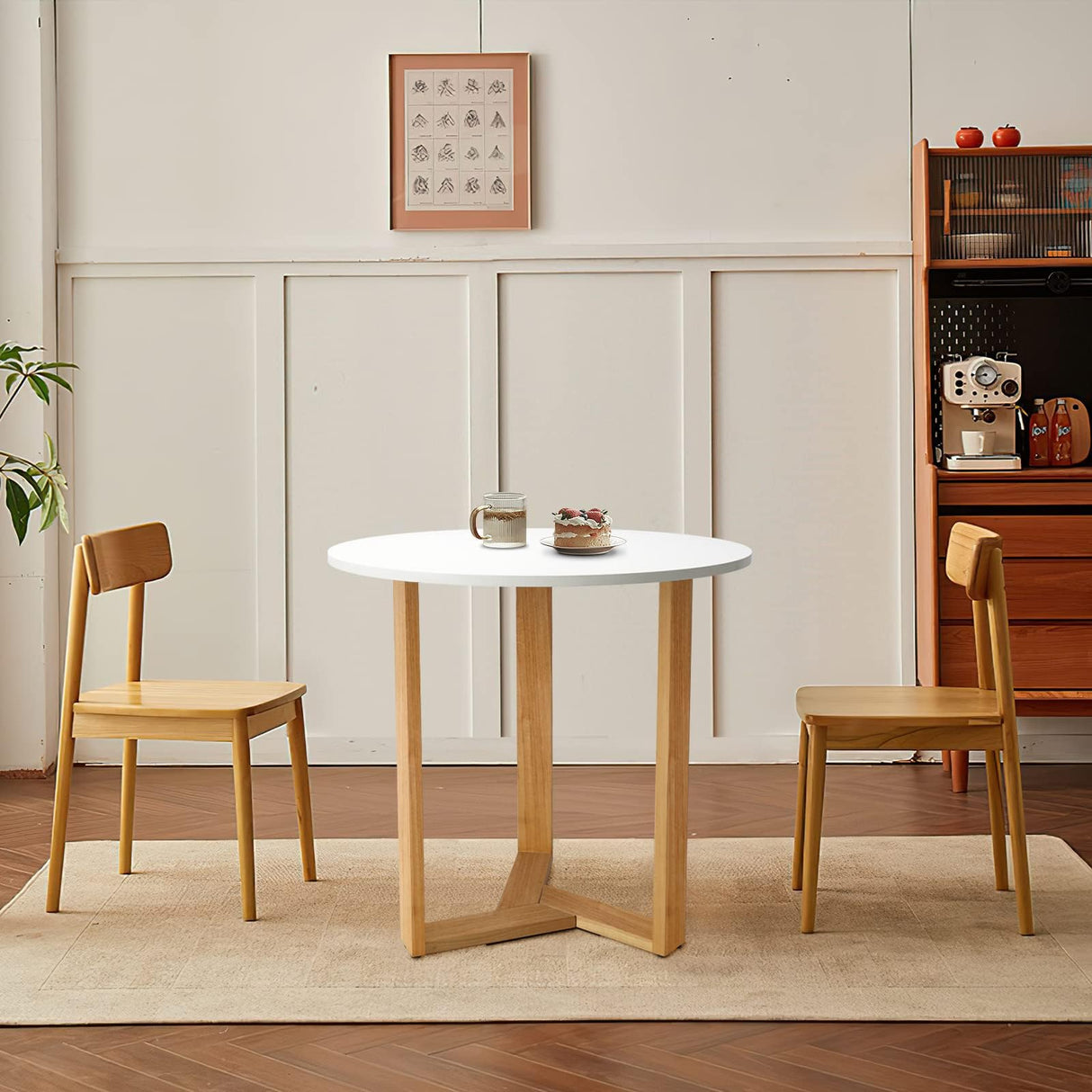KithKasa 31.5" Mid Century Modern Round White Dining Table for 2-4, with Wood Legs & MDF Tabletop for Small Space Dining Room Narrow Nook KithKasa