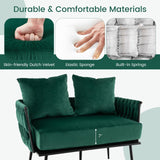 Giantex Loveseat Sofa, Upholstered 2 Seat Sofa Couch with Dutch Velvet, Woven Back and Arms, 2 Pillows, Removable Padded Cushion, 5 Solid Metal Legs, for Living Room Apartment Reception Room (Green) Giantex