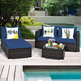 COSTWAY 5PCS Patio Rattan Furniture Set Sectional Conversation Sofa w/Coffee Table Navy COSTWAY