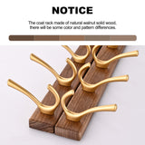 LECHYN 17.3" Small Walnut Wood Coat Rack Wall Mount with 5 Hooks, Heavy Duty Wooden Jacket Hanger Door Mounted for Decorative Entryway Bathroom Hanging Towel Backpack Purse Clothes Hat Key Gold LECHYN
