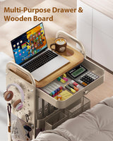 ALVOROG Rolling Cart with Drawer and Wood Table Top, 3 Tier Metal Rolling Utility Cart on Wheels with DIY Pegboards, Hanging Baskets, Hooks for Kitchen, Bedroom, Office, Craft Supplies ALVOROG