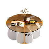 Glass Coffee Table, Mid Century Modern Design, 31.5'' Modern Round Tempered Glass Coffee Tables for Living Room, Cocktail Table for Small Space Home Office. (White + Brown) Yaruifnt