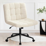 Furniliving Wide Desk Chair, Faux Fur Upholstered Office Chair with Wheels, Adjustable Accent Chair with Thicken Seat, Computer Chair for Living Room, Study Room, Home Office, IvoryWhite Furniliving
