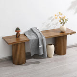 WINWY Fluted Wood Bench, 51" Farmhouse Solid Wood Bench Seat for Entryway, Dining Room, Indoors and Outdoors, Rounded Leg, Easy Assembly, Natural WINWY