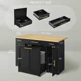 YITAHOME Kitchen Island with Drop Leaf, 55 inch Rolling Kitchen Carts, Modular Pull Out Trash Can Cabinet Fits Double 10-Gallon Garbage Bin, Mobile Island Table with 3 Drawers for Dining Room, Black YITAHOME