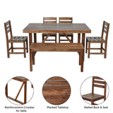 Amposei Outdoor Wood Dining Table Set 6-Piece Patio Dining Furniture Table Set with 4 Chairs & Bench for Garden, Balcony, Backyard, Brown Amposei