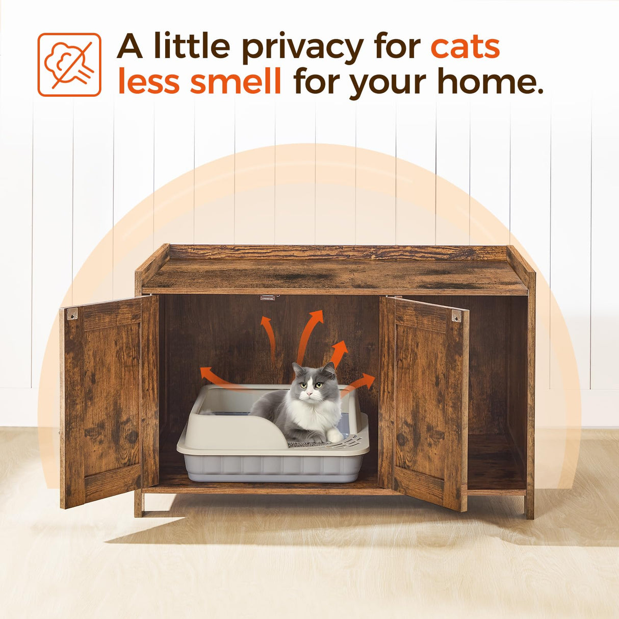 MAHANCRIS Cat Litter Box Enclosure, Hidden Litter Box Furniture with Divider, Wooden Cat Washroom Storage Cabinet Bench, Indoor Cat House Side End Table Nightstand, Rustic Brown CWHR2501Z MAHANCRIS