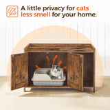 MAHANCRIS Cat Litter Box Enclosure, Hidden Litter Box Furniture with Divider, Wooden Cat Washroom Storage Cabinet Bench, Indoor Cat House Side End Table Nightstand, Rustic Brown CWHR2501Z MAHANCRIS